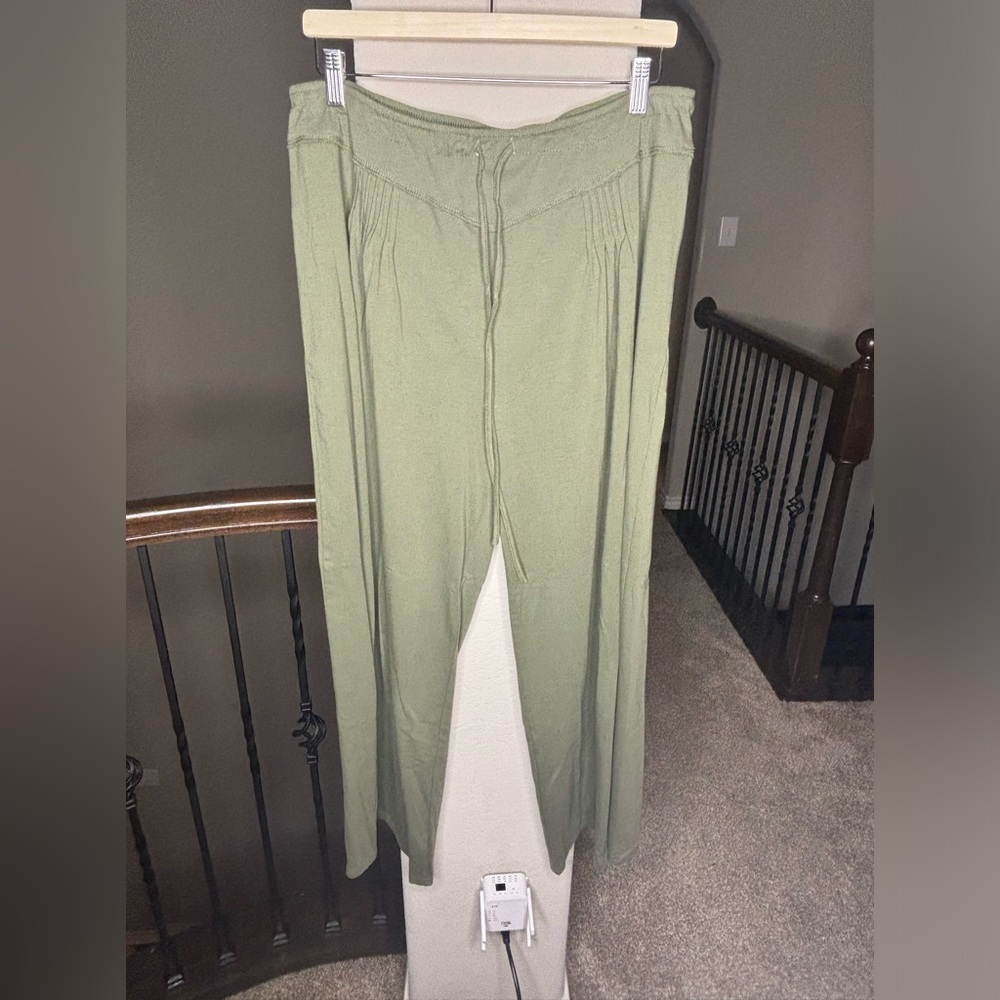 Grace Karin Olive Green Cotton Blend Wide Leg Pants Size 2XL Beach Bohemian